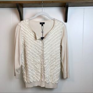 TALBOTS PETITE MEDIUM SILK CARDIGAN W/RUFFLE FRONT